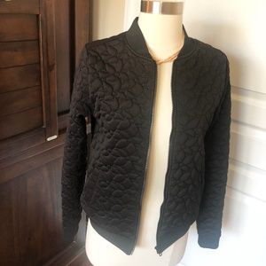 New! Zip Up Black Flower Quilted Bomber Jacket